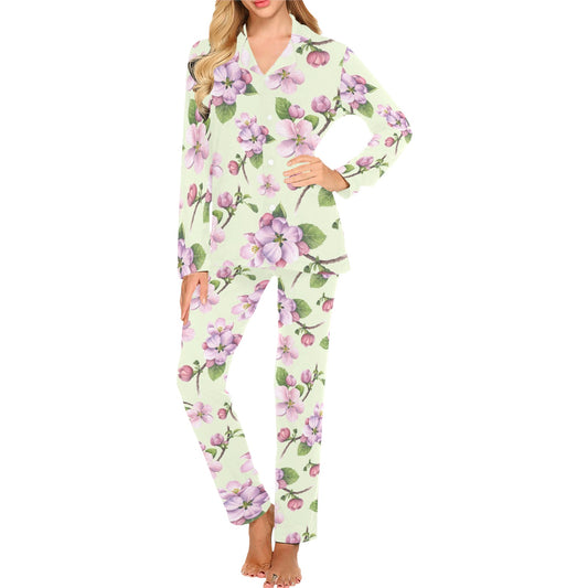 Apple blossom Pattern Print Design AB05 Women's Long Pajama Set