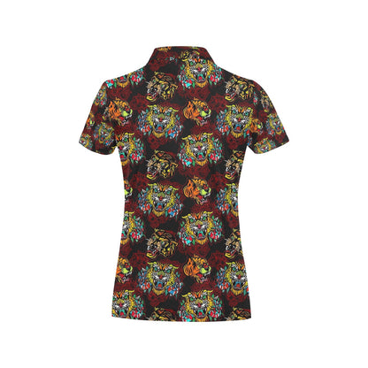 Tattoo Tiger Colorful Design Women's Polo Shirt