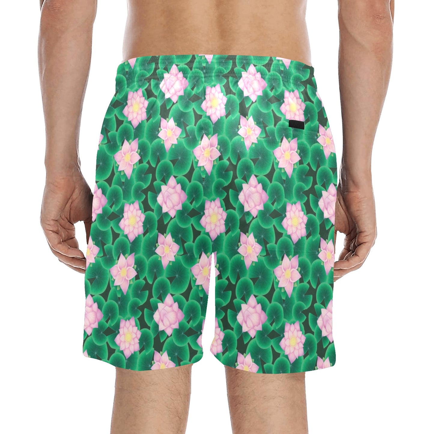Water Lily Print Design LKS303 Men's Swim Trunks Beach Shorts