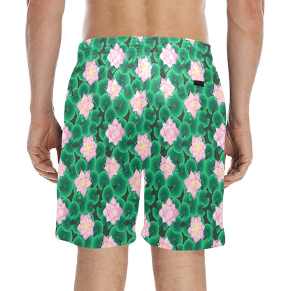 Water Lily Print Design LKS303 Men's Swim Trunks Beach Shorts
