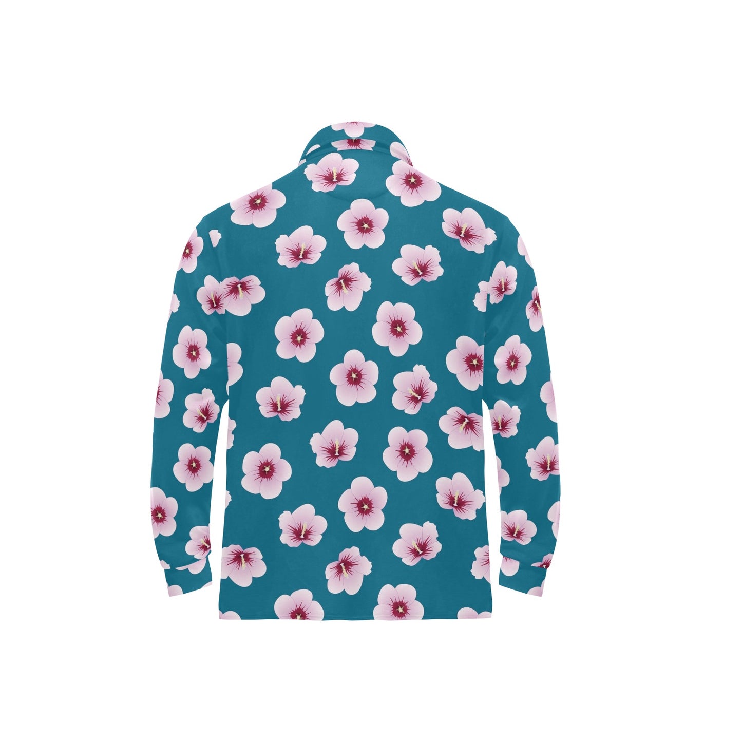 Cherry Blossom Pattern Print Design CB08 Long Sleeve Polo Shirt For Men's
