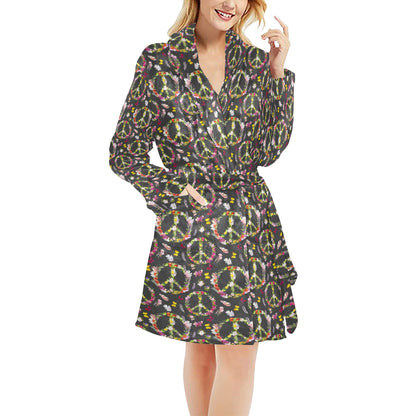 Peace Sign flowers Design Print Women's Fleece Robe