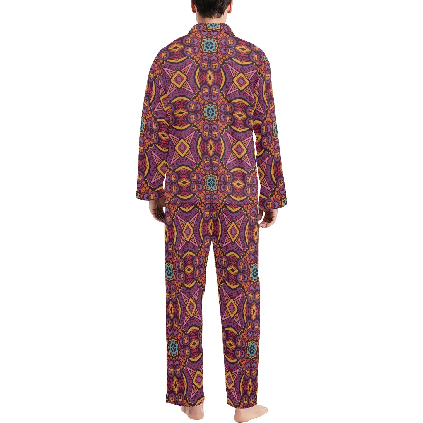Bohemian Pattern Print Design 10 Men's Long Pajama Set