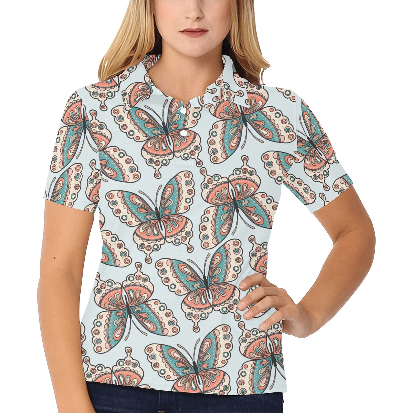 Butterfly Pattern Women's Polo Shirt