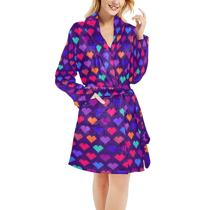 Heart Pixel Pattern Print Design HE03 Women's Fleece Robe