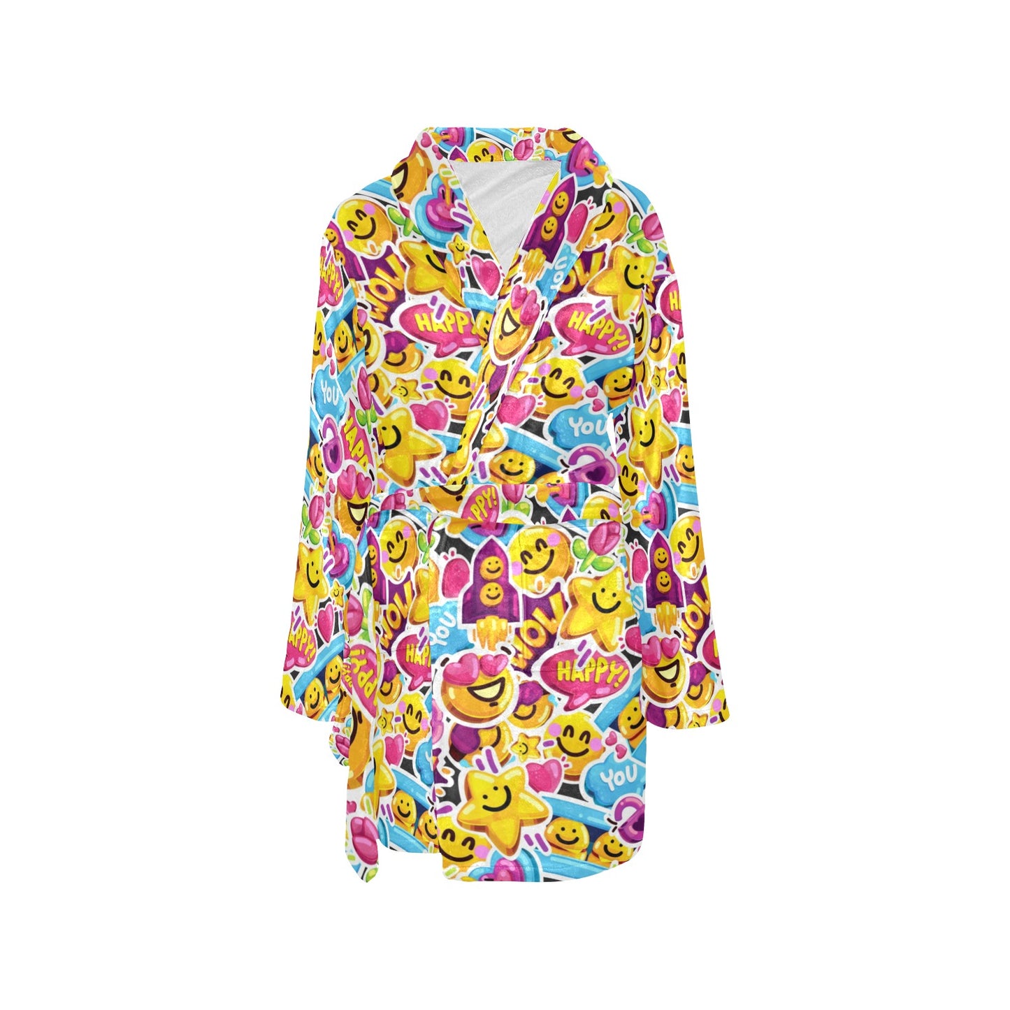 Emoji Sticker Print Pattern Women's Fleece Robe