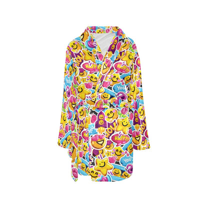 Emoji Sticker Print Pattern Women's Fleece Robe
