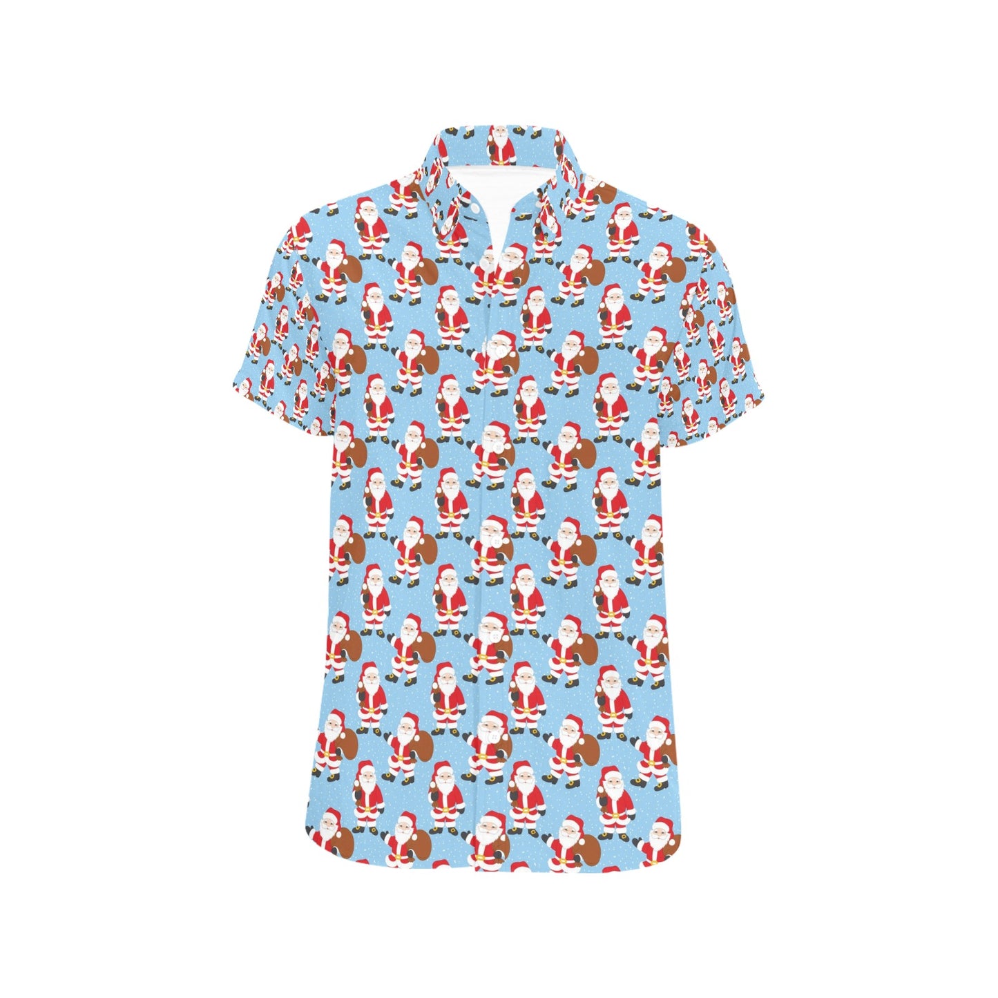 Santa Christmas Themed Print Design LKS305 Men Short Sleeve Button Up Shirt