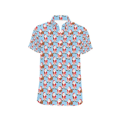 Santa Christmas Themed Print Design LKS305 Men Short Sleeve Button Up Shirt