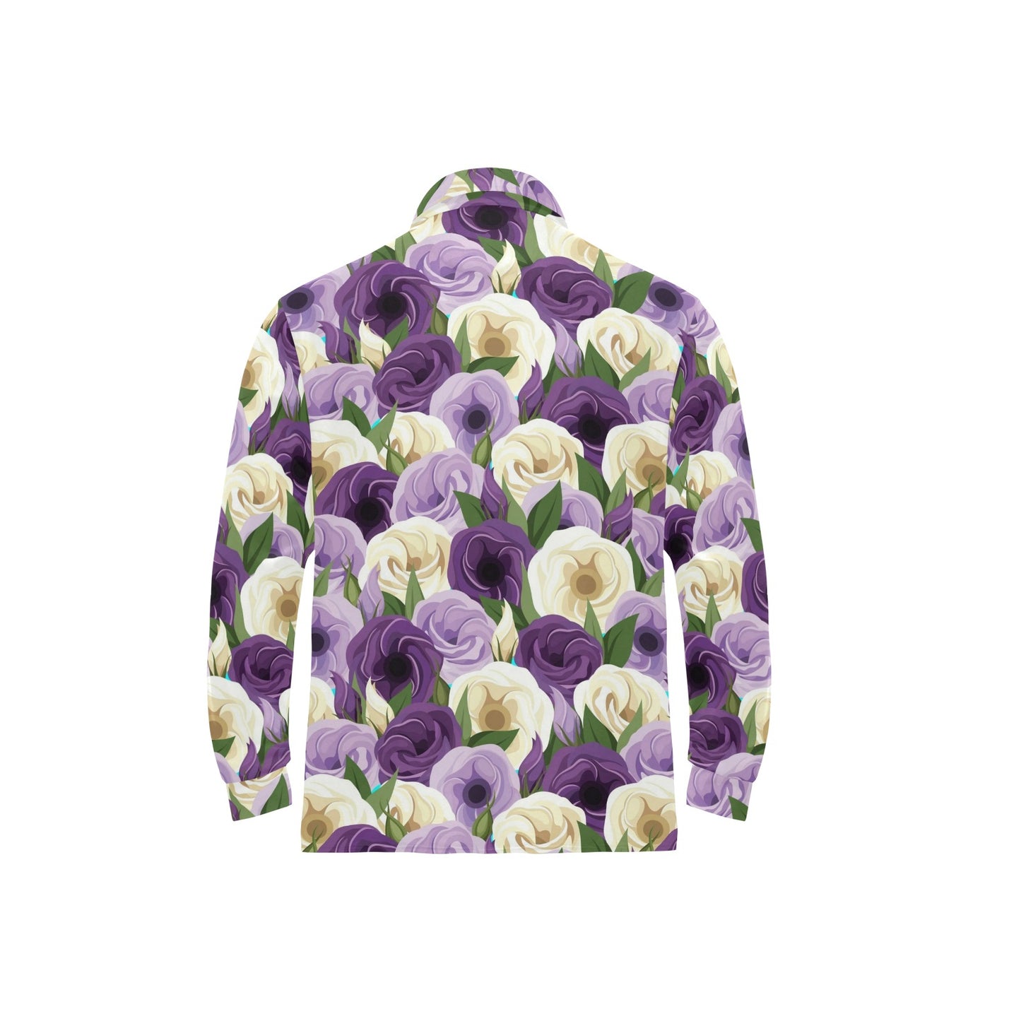 Lisianthus Pattern Print Design LT01 Long Sleeve Polo Shirt For Men's