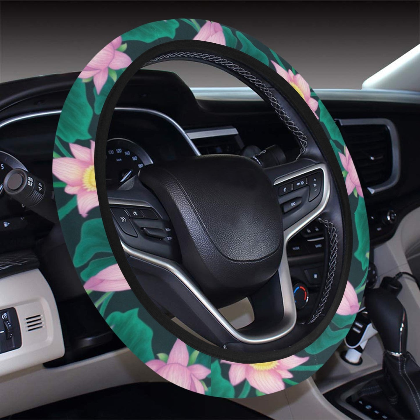 Water Lily Print Design LKS302 Steering Wheel Cover with Elastic Edge