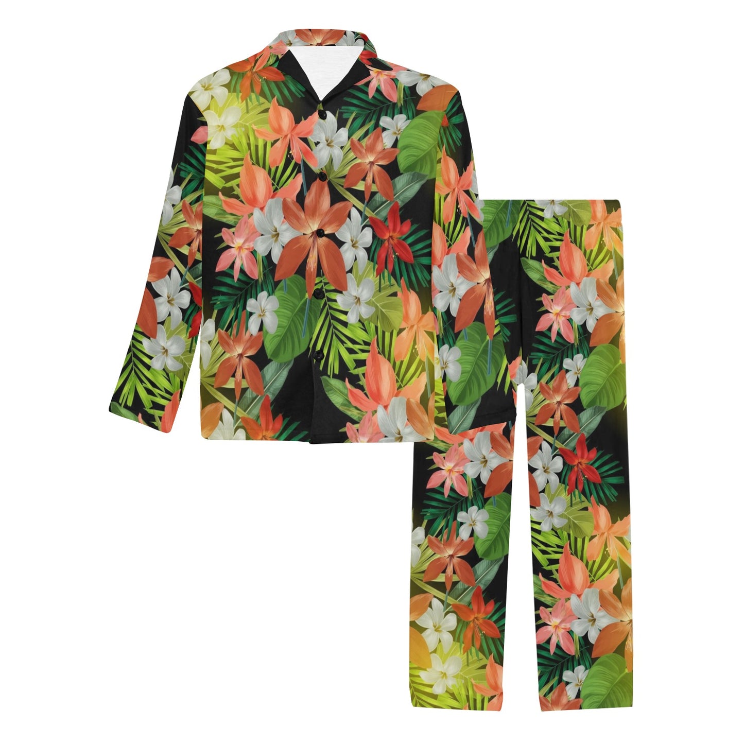 Amaryllis Pattern Print Design AL07 Men's Long Pajama Set