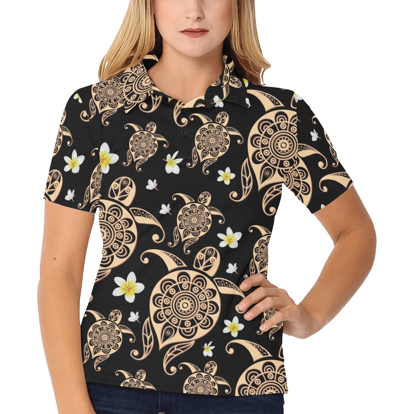 Turtle Polynesian Tribal Hawaiian Women's Polo Shirt