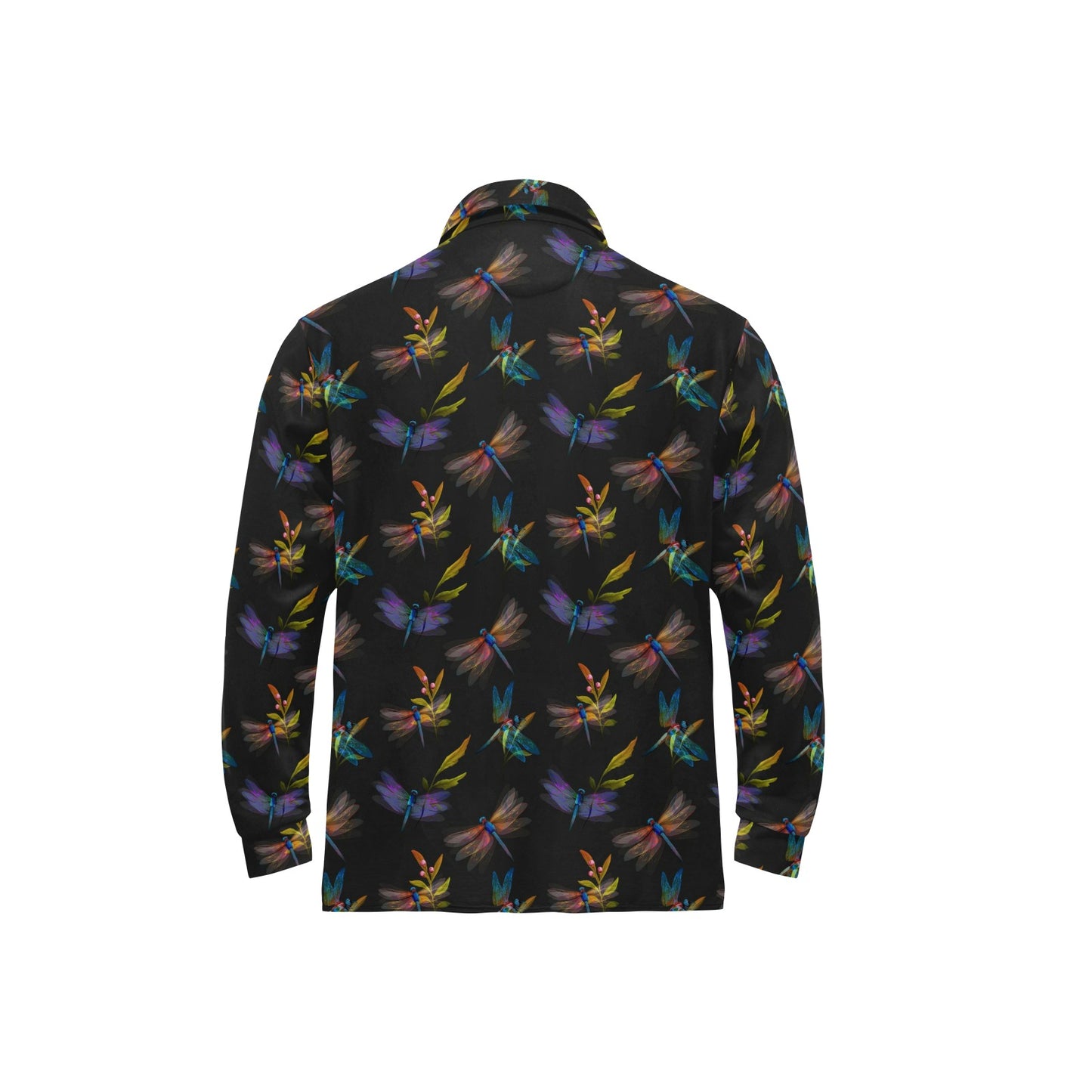 Dragonfly Colorful Realistic Print Long Sleeve Polo Shirt For Men's
