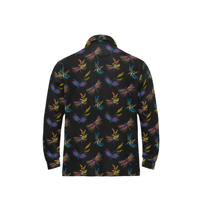 Dragonfly Colorful Realistic Print Long Sleeve Polo Shirt For Men's