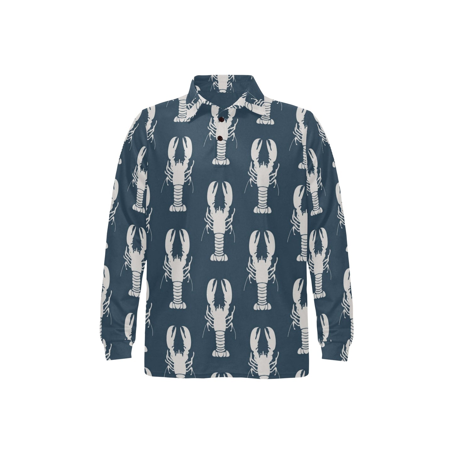 Lobster Pattern Print Design 02 Long Sleeve Polo Shirt For Men's