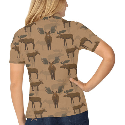 Moose Pattern Print Design 03 Women's Polo Shirt