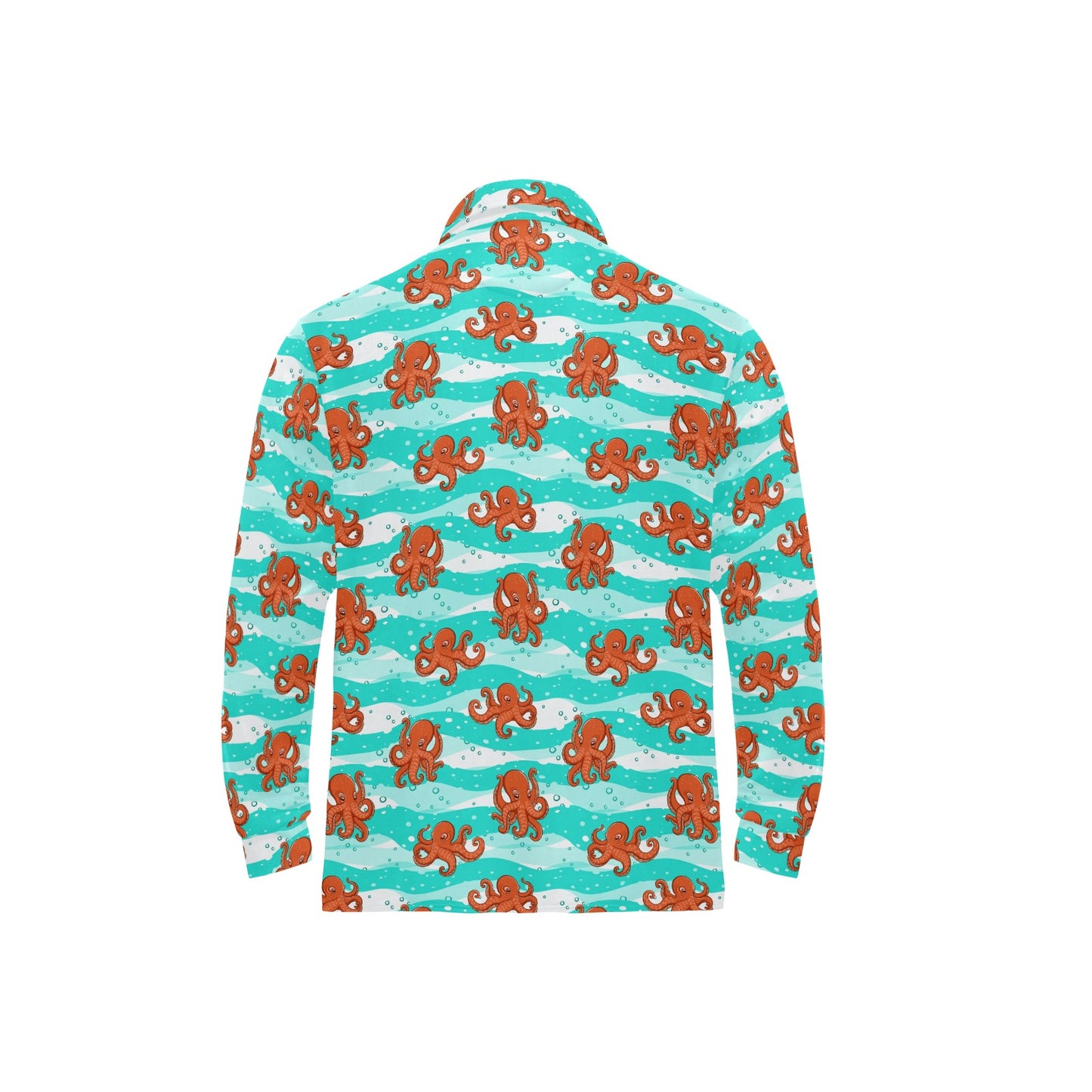 Octopus Cute Design Print Themed Long Sleeve Polo Shirt For Men's