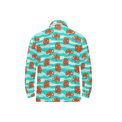 Octopus Cute Design Print Themed Long Sleeve Polo Shirt For Men's