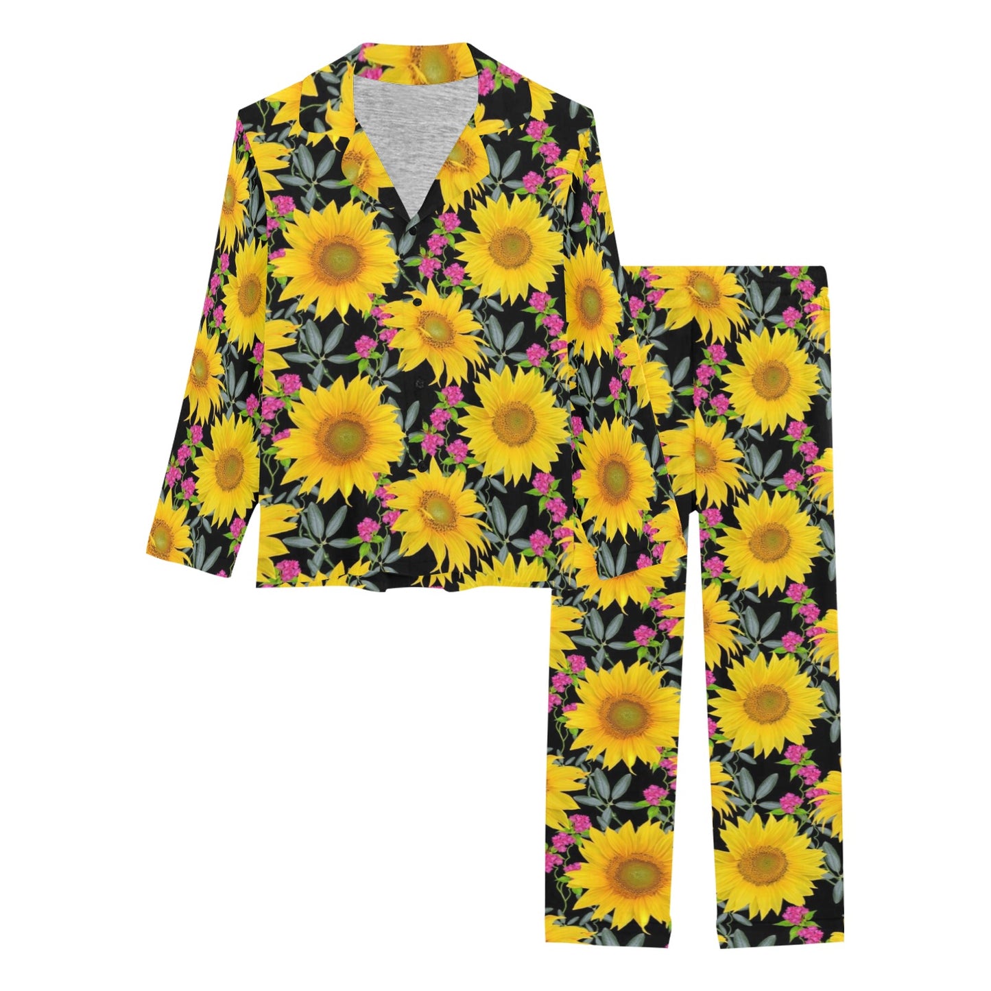 Sunflower Pattern Print Design SF014 Women's Long Pajama Set
