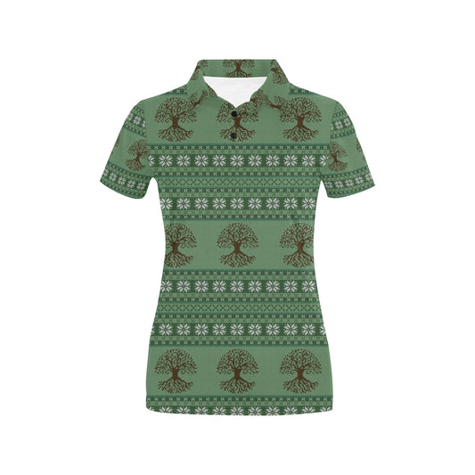 Tree Of Life Knit Style Print Design LKS301 Women's Polo Shirt