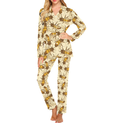 Bee Pattern Print Design BEE05 Women's Long Pajama Set