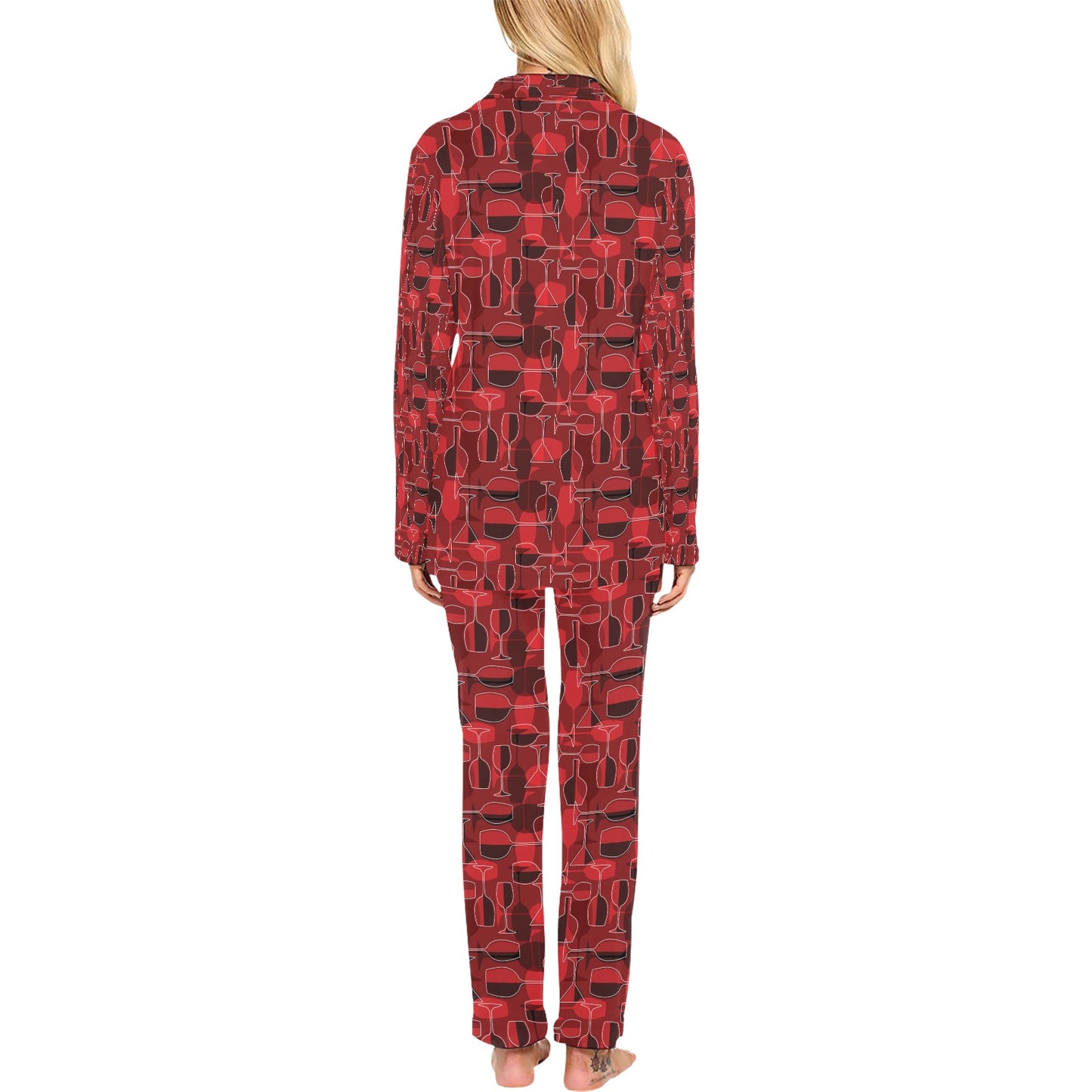 Wine Glass Print Design LKS301 Women's Long Pajama Set