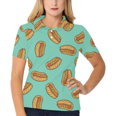 Hot Dog Pattern Print Design 04 Women's Polo Shirt