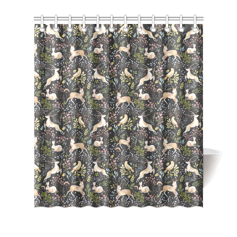 Deer Floral Jungle Shower Curtain