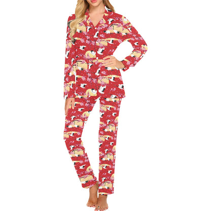 Crane Pattern Print Design 04 Women's Long Pajama Set