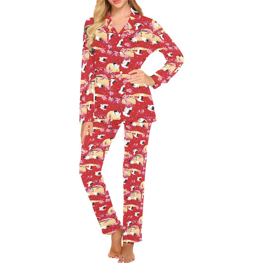 Crane Pattern Print Design 04 Women's Long Pajama Set