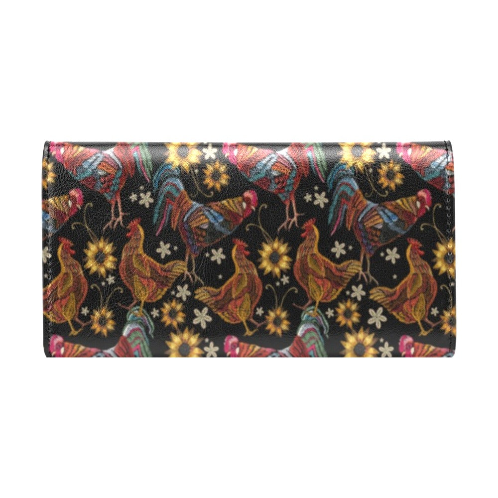 Chicken Embroidery Style Women's Trifold Wallet