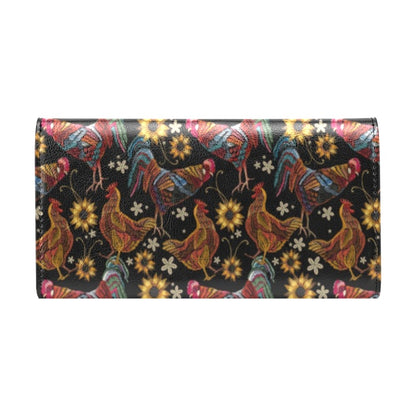 Chicken Embroidery Style Women's Trifold Wallet