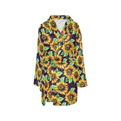 Sunflower Pattern Print Design SF012 Women's Fleece Robe