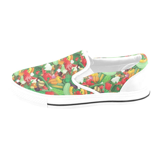 Salad Mix Vegetableprint Design LKS301 White Slip Ons Canvas Women's Shoes