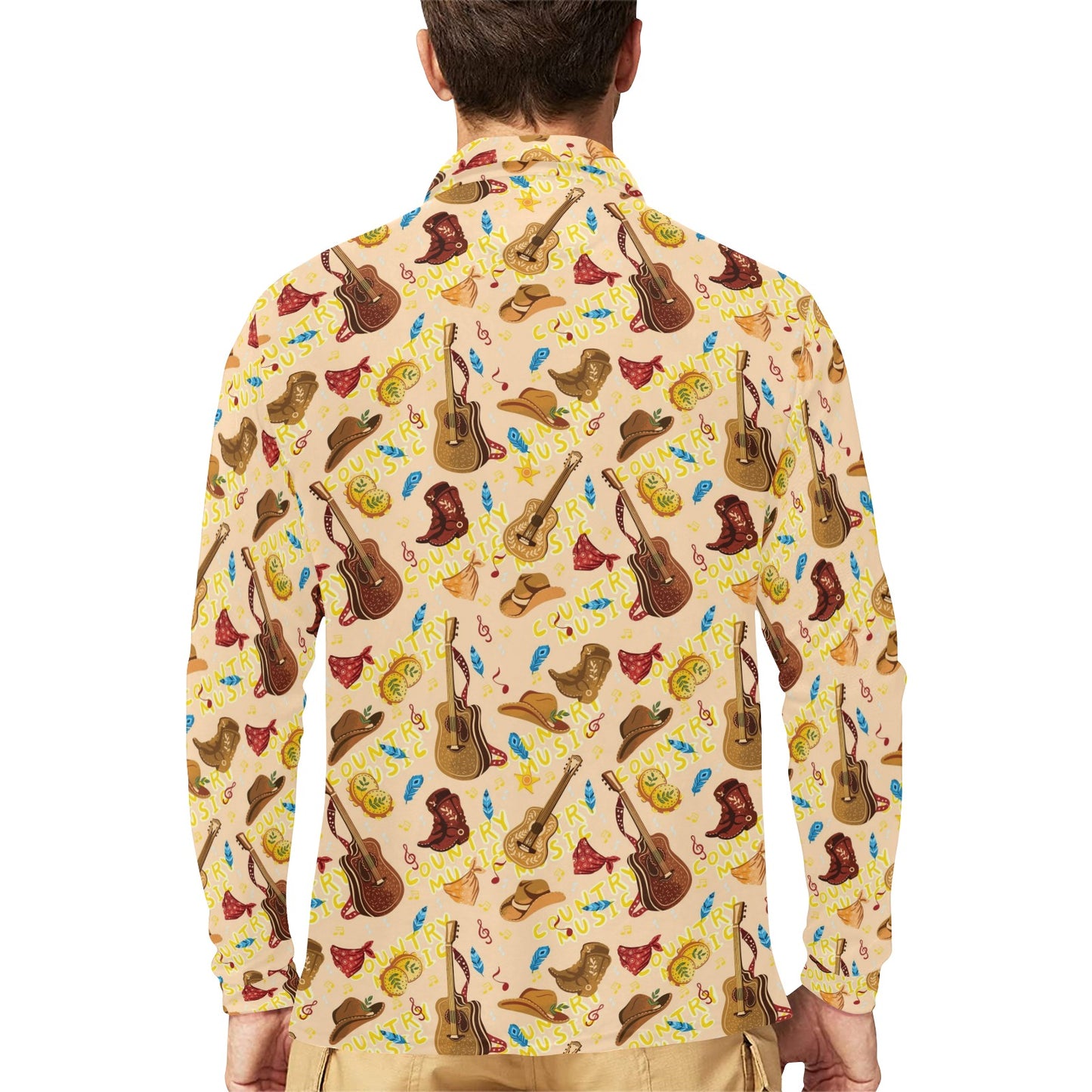Western Lifestyle Print Design LKS303 Long Sleeve Polo Shirt For Men's
