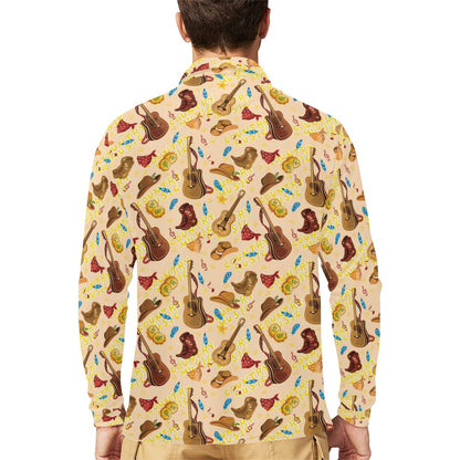 Western Lifestyle Print Design LKS303 Long Sleeve Polo Shirt For Men's