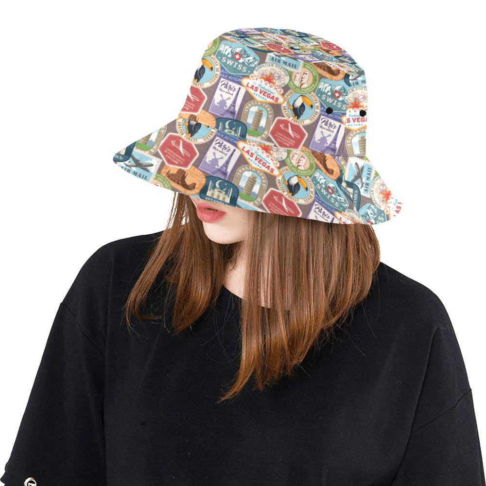 Travel Stamp Print Design LKS301 Unisex Bucket Hat