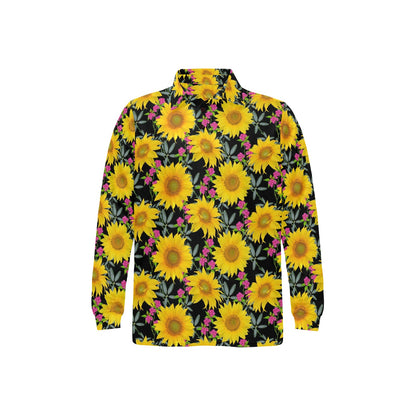 Sunflower Pattern Print Design SF014 Long Sleeve Polo Shirt For Men's