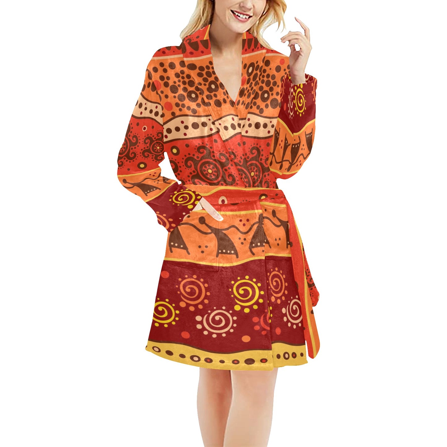 African Pattern Print Design 04 Women's Fleece Robe