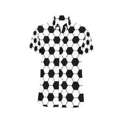 Soccer Ball Texture Print Design LKS303 Men Short Sleeve Button Up Shirt
