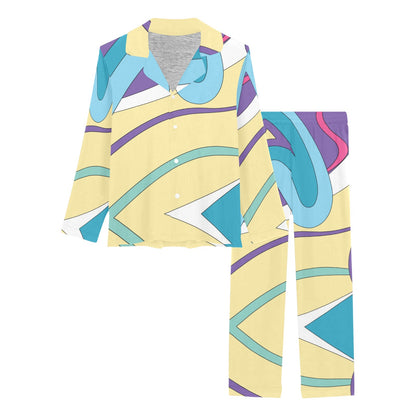 Funky Retro Pattern Print Design A01 Women's Long Pajama Set