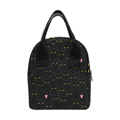 Black Cat Yellow Eyes Print Pattern Insulated Lunch Bag