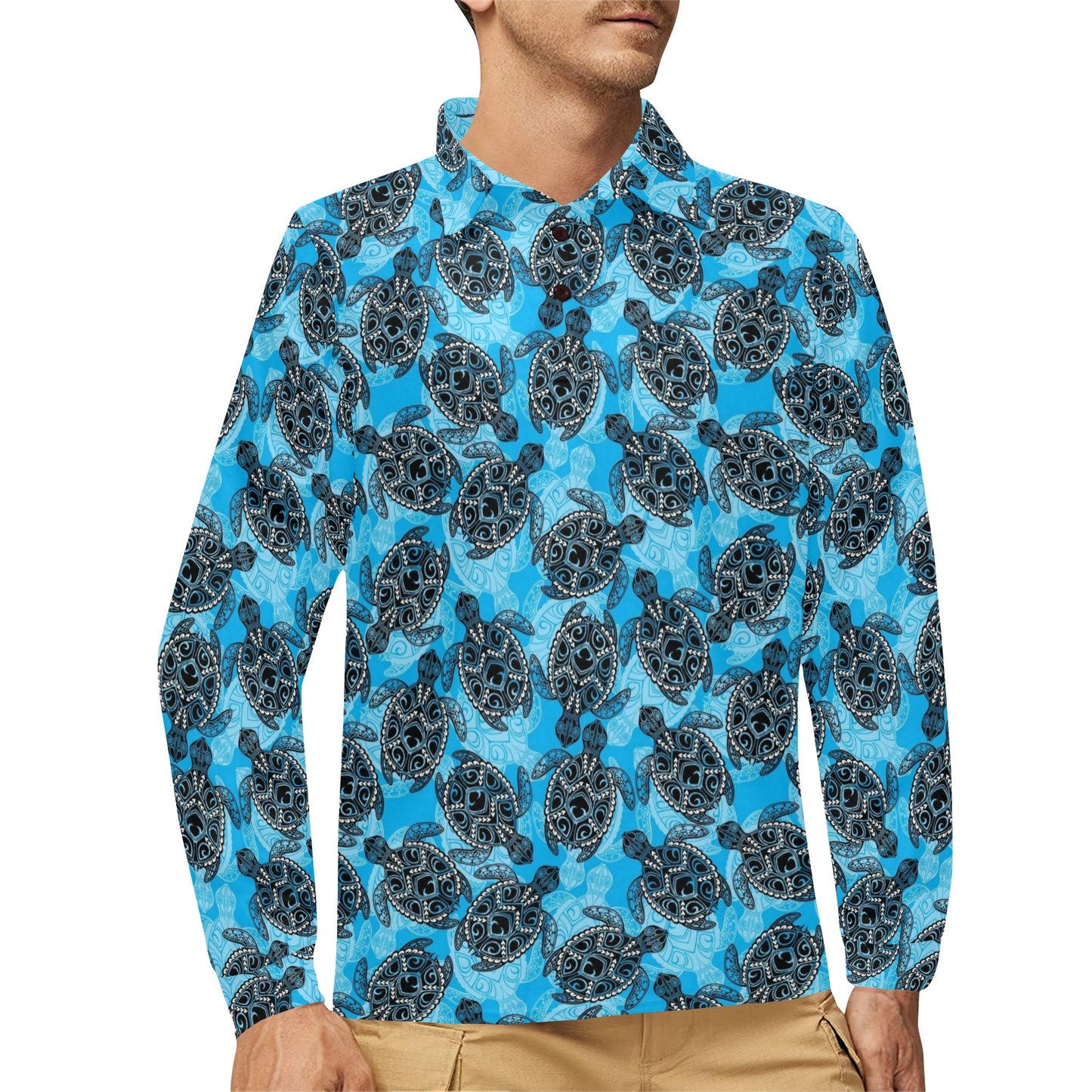 Tribal Pattern Print Design LKS307 Long Sleeve Polo Shirt For Men's