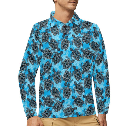 Tribal Pattern Print Design LKS307 Long Sleeve Polo Shirt For Men's