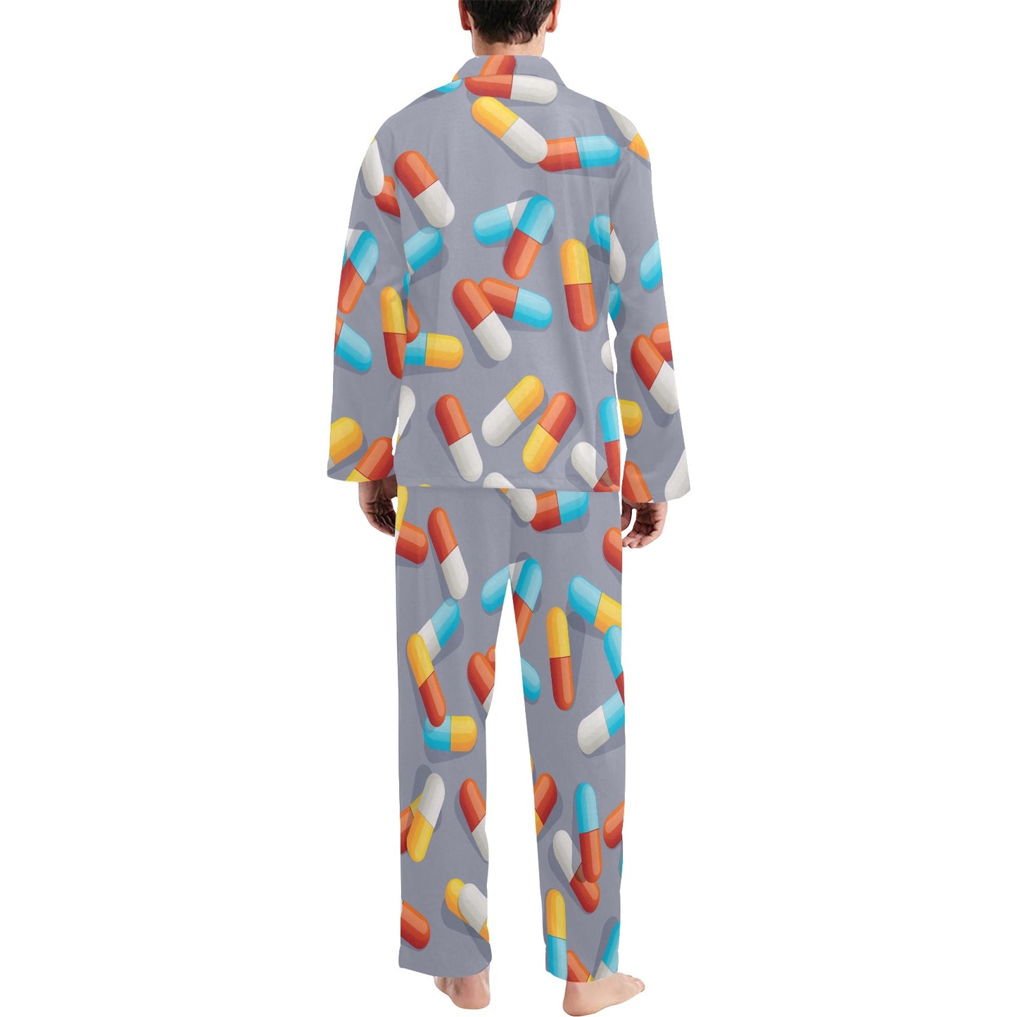 Pill Pattern Print Design A01 Men's Long Pajama Set