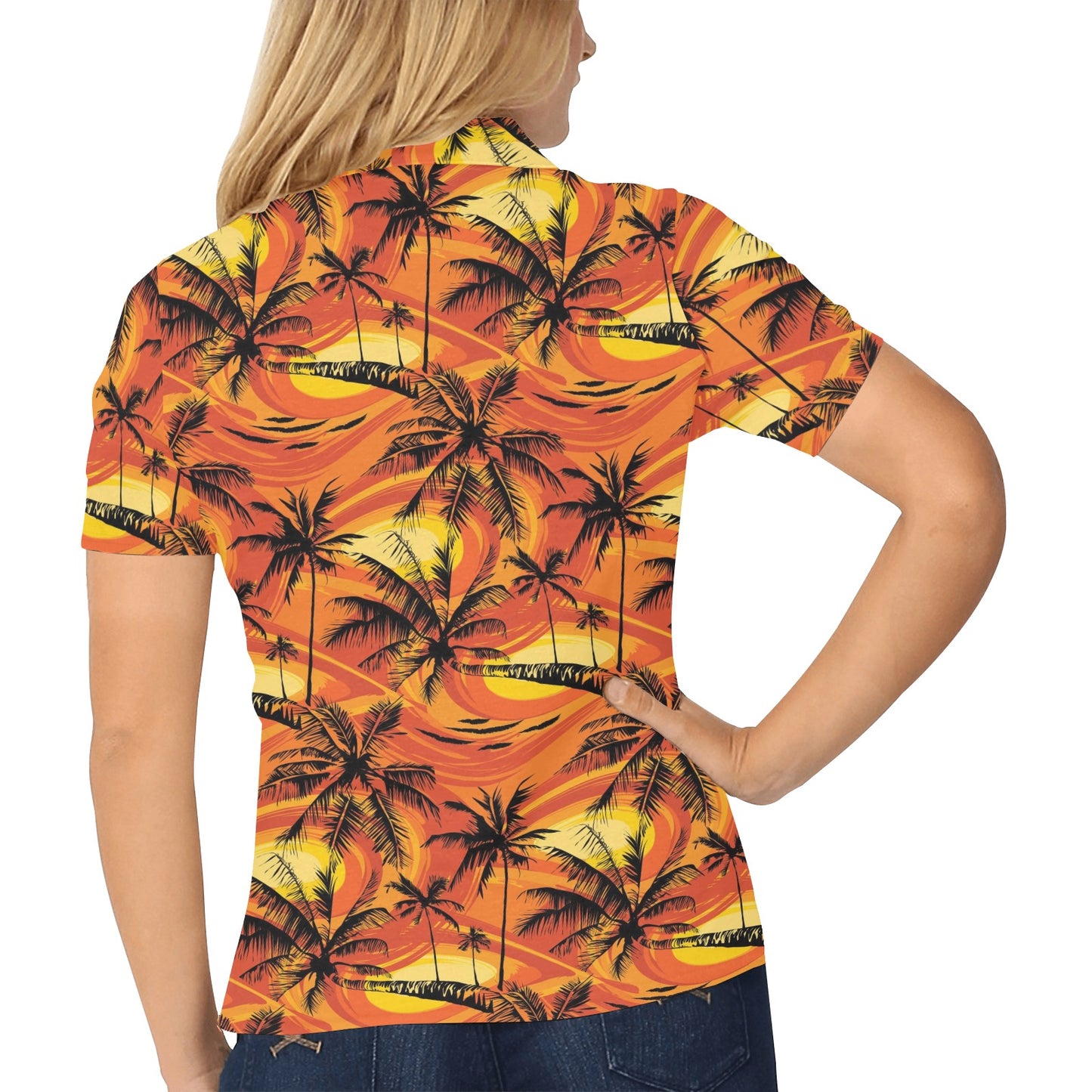Palm Tree Pattern Print Design A02 Women's Polo Shirt
