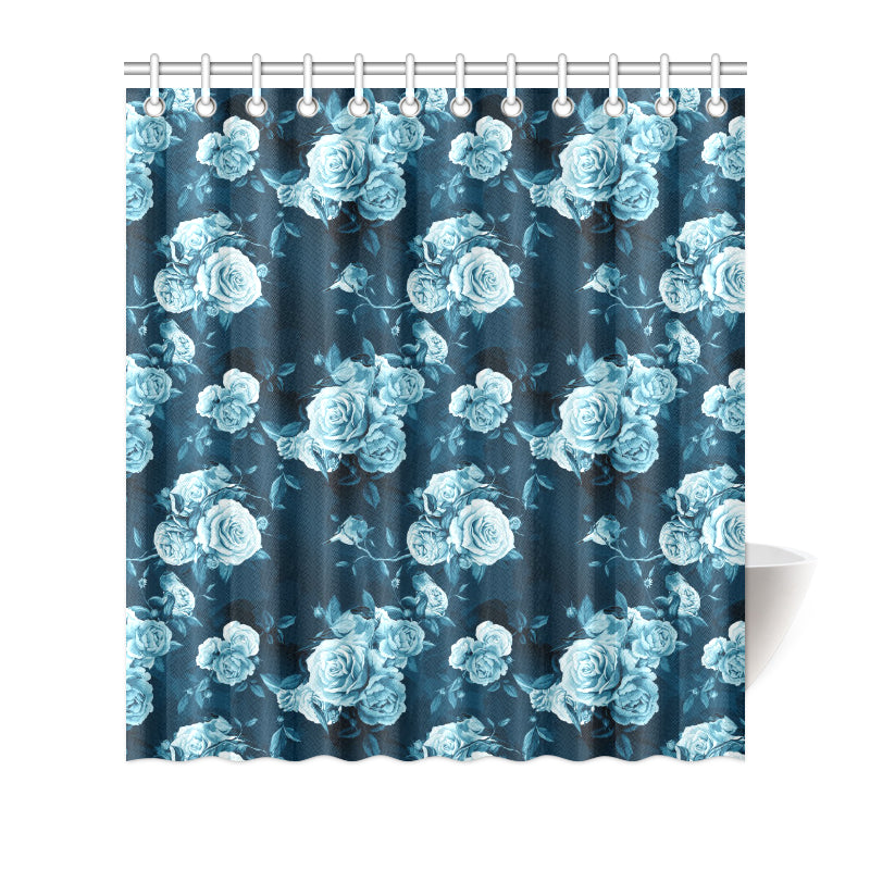 Rose Blue Pattern Print Design RO014 Shower Curtain