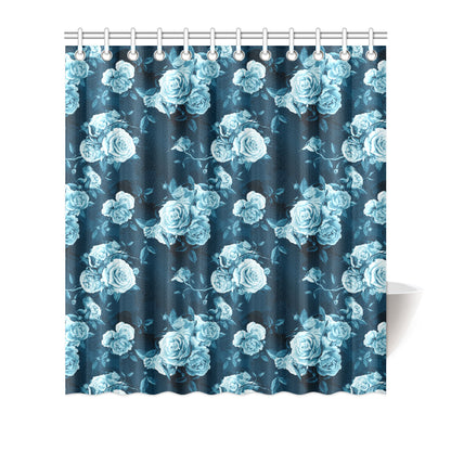 Rose Blue Pattern Print Design RO014 Shower Curtain