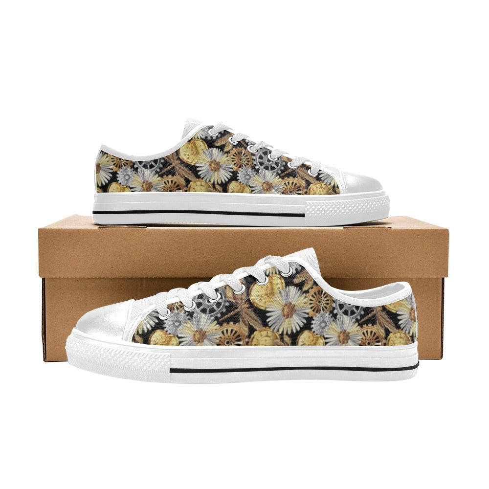 Steampunk Dragonfly Print Design LKS302 Women's White Low Top Shoes
